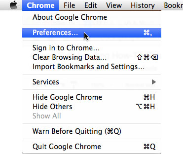Google Chrome: Preferences Menu