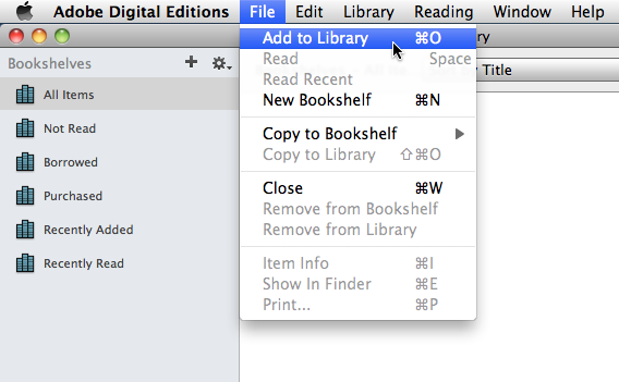 Adobe Digital Editions: Add to Library