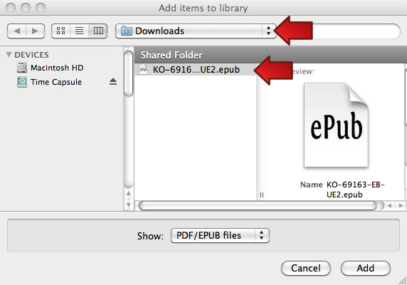Adobe Digital Editions: Add to Library