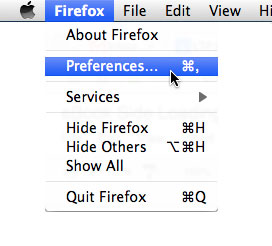 Mozilla Firefox: Preferences Menu