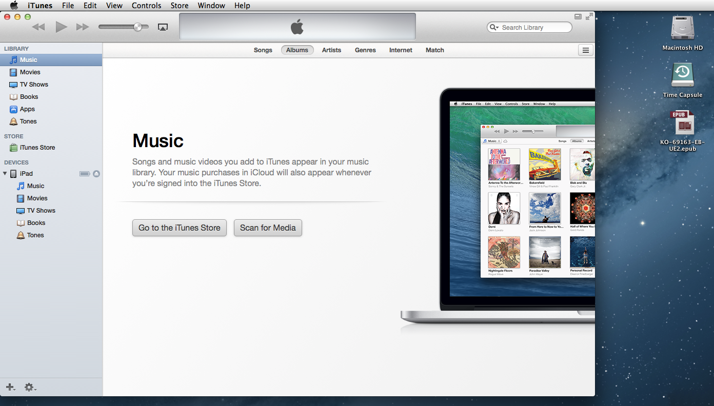 Mac iTunes and .epub file on Desktop