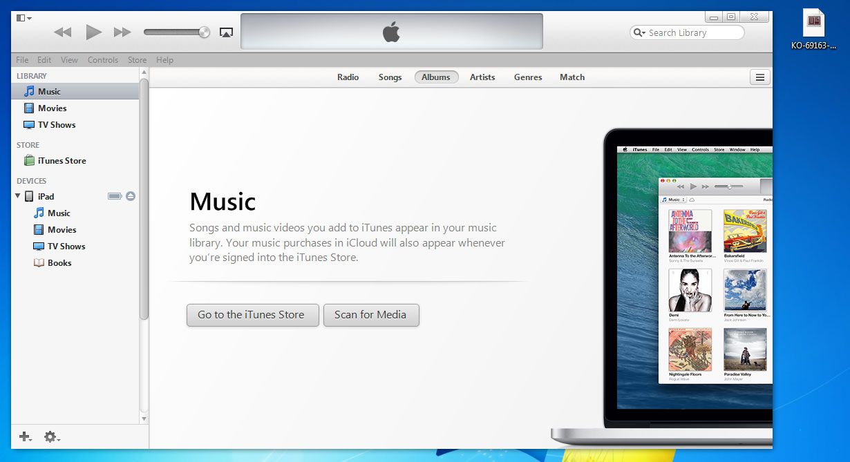 Windows iTunes and .epub file on Desktop